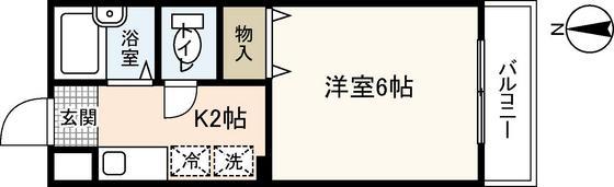 フローラ岡本 B棟(1K/2階)の間取り写真