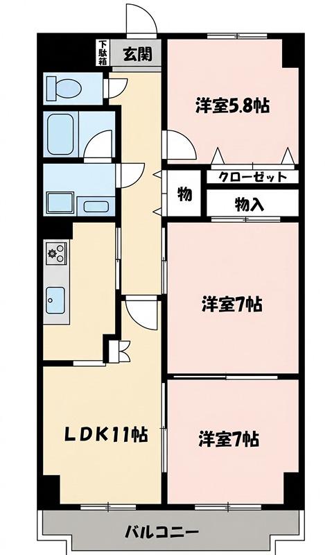 グランドヒル高橋(3LDK/4階)の間取り写真