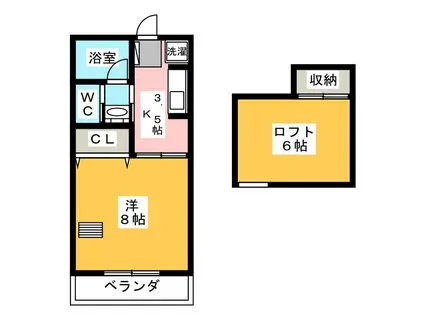 ブランドール冨士II(1K/2階)の間取り写真