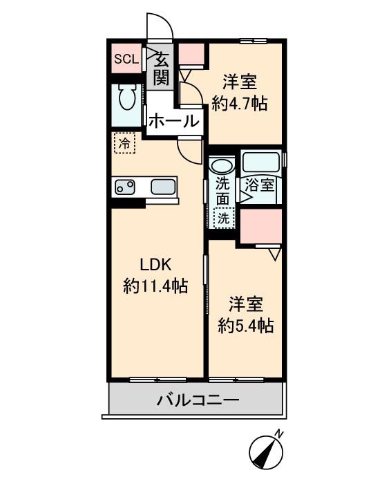メモリー南栗橋(2LDK/2階)の間取り写真