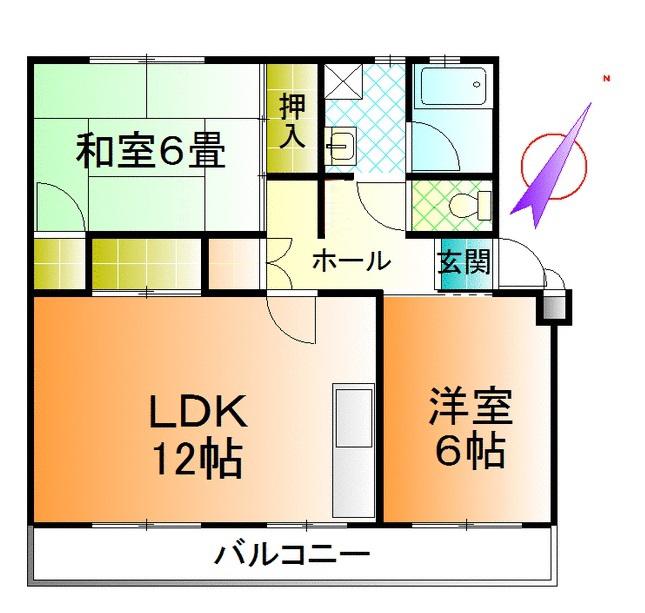 保土ヶ谷ハイツ2号棟(2LDK/4階)の間取り写真