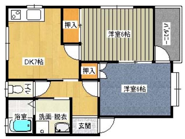 エトワール弓井(2DK/1階)の間取り写真