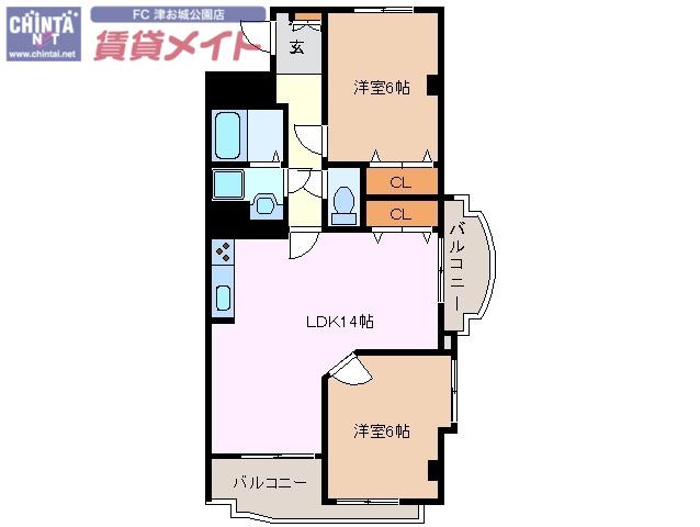 ウィングロワレ(2LDK/3階)の間取り写真