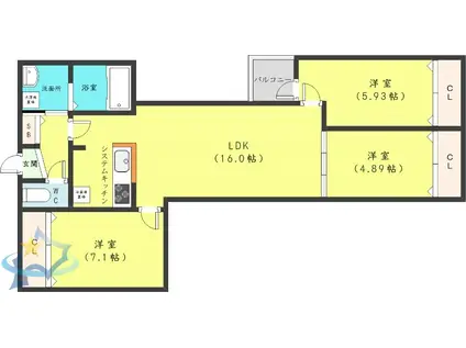 CITY PREMIER北6条(3LDK/4階)の間取り写真