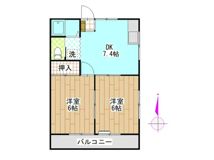 グリーンハイツC(2DK/2階)の間取り写真