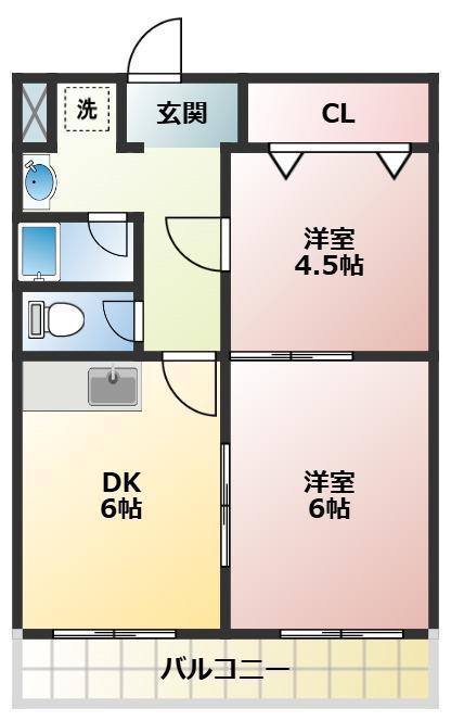 フリベール高見(2DK/1階)の間取り写真