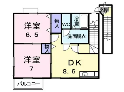 ハイムレーベンC(2DK/2階)の間取り写真