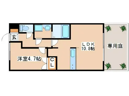 GREEN HILLS(1LDK/1階)の間取り写真