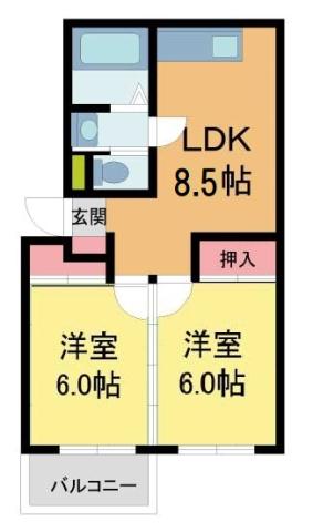シティハイツ川西(2LDK/1階)の間取り写真