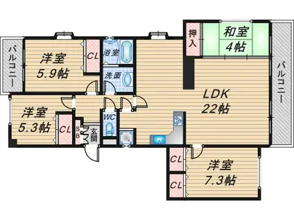 リブレ刀根山(3LDK/1階)の間取り写真