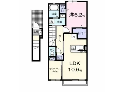 プルメリア(1LDK/2階)の間取り写真