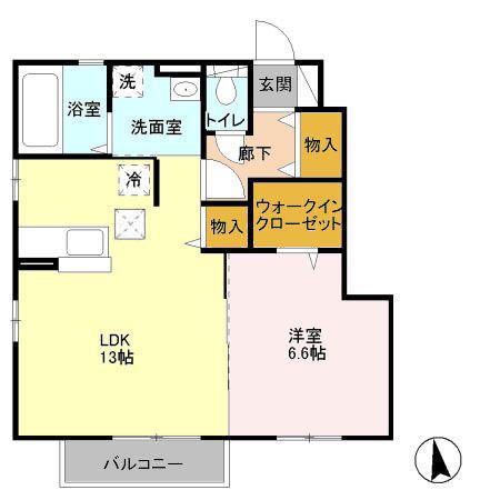 クローバーヒル城南A(1LDK/1階)の間取り写真