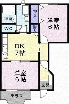 シャン・ド・ボムB(2DK/1階)の間取り写真