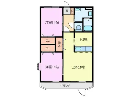 ヴィレッジイツオ(2LDK/1階)の間取り写真