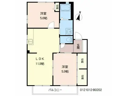 ハウストランキル B棟(2LDK/2階)の間取り写真