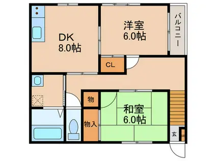テラコート高野(2DK/2階)の間取り写真