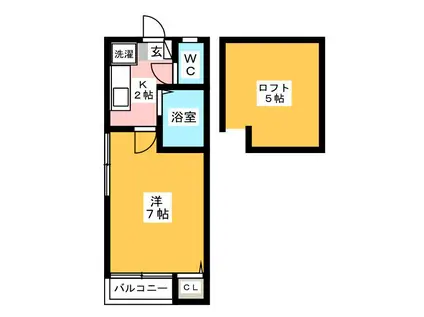 リバティハイツ竹下(1K/2階)の間取り写真