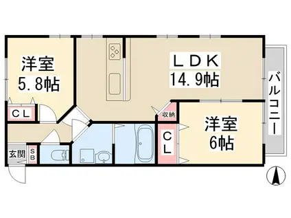 BLUEBELL RESIDENCEI(2LDK/1階)の間取り写真