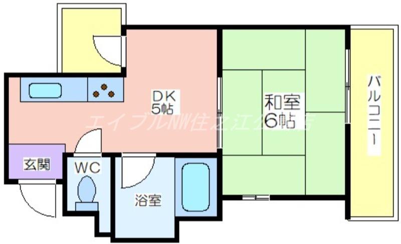 コーポイン長居A棟(ワンルーム/5階)の間取り写真