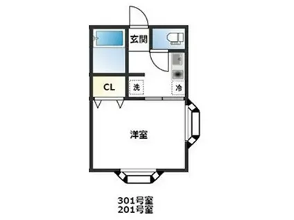 ルフェール城山(1K/3階)の間取り写真