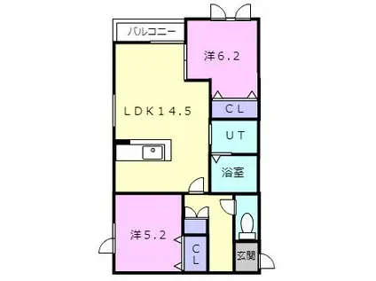 ジェラン拓勇 ノース(2LDK/3階)の間取り写真