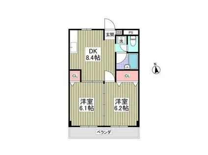 レジデンスホリ 2DK(2DK/1階)の間取り写真