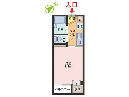 シャンパーニュ909(1DK/2階)の間取り写真