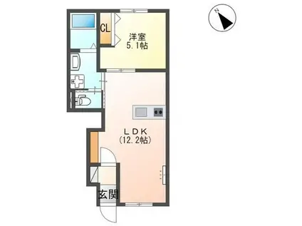 チャーム・ツートンB(1LDK/1階)の間取り写真