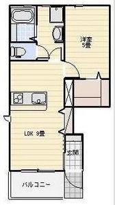LOTUS坪井(1LDK/1階)の間取り写真