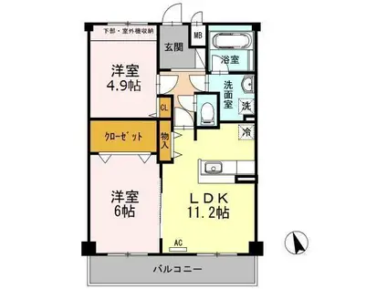 ヴィヴァーチェ曙(2LDK/2階)の間取り写真