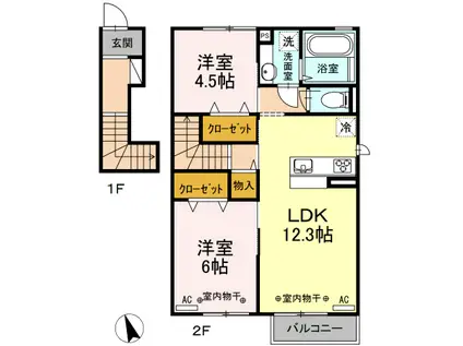 コンフォーティア東仙北(2LDK/2階)の間取り写真