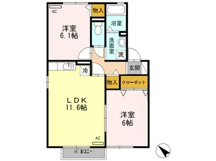 CAPE HILLS I(2LDK/2階)の間取り写真