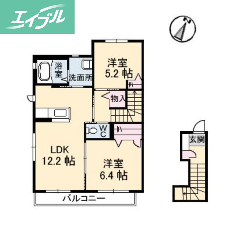 パティオD(2LDK/2階)の間取り写真