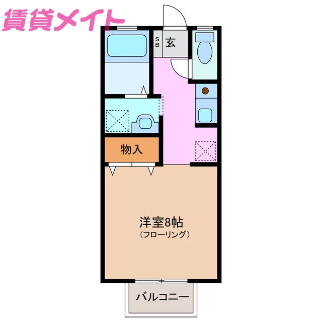 ラ・ルミエールA棟(1K/2階)の間取り写真