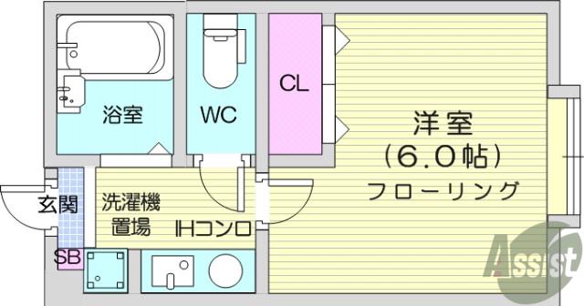 ベルシティ東仙台(1K/2階)の間取り写真