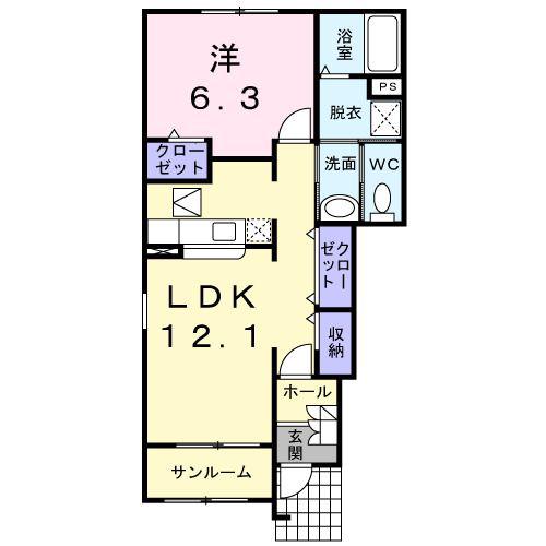 フリーデ石井I(1LDK/1階)の間取り写真