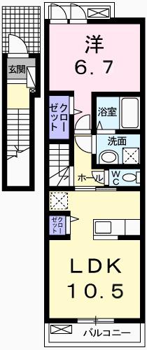 エクセラン則直IV(1LDK/2階)の間取り写真