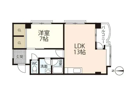 ジュネス山城(1LDK/7階)の間取り写真