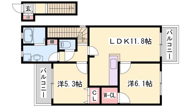グランシャリオ(2LDK/2階)の間取り写真