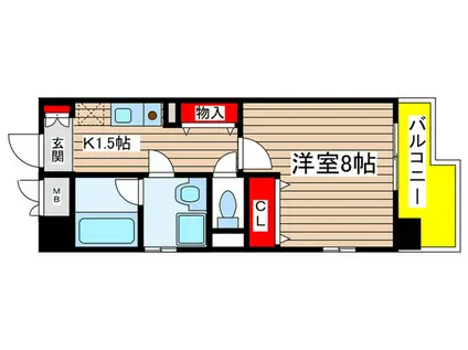 パールコート(1K/5階)の間取り写真