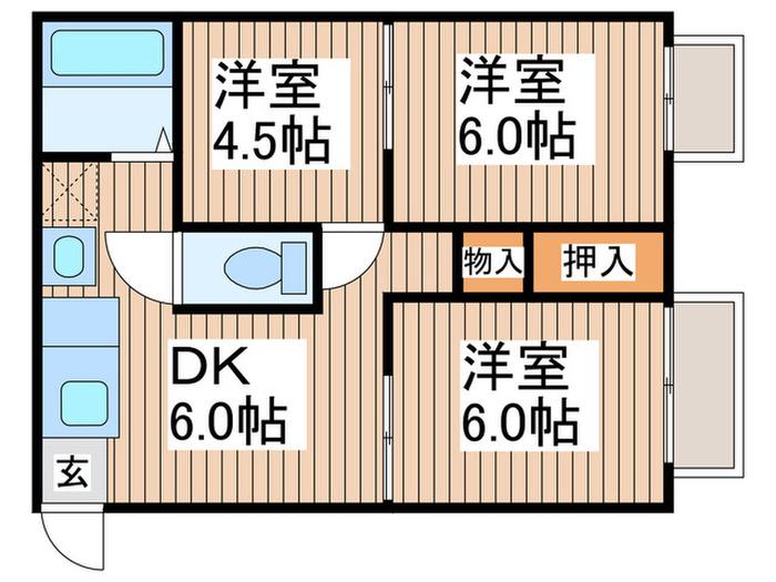 第3関東レジデンス(3DK/2階)の間取り写真