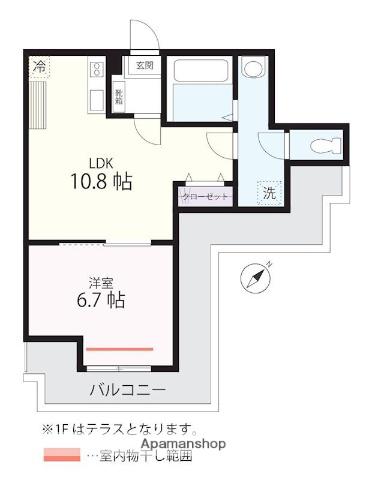 QUIET CRAB HOUSE MIX三ツ沢下町(1LDK/1階)の間取り写真