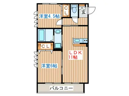 ボルツVI(2LDK/2階)の間取り写真