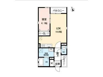 ペンハウスS(1LDK/1階)の間取り写真