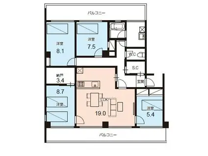 K COURT(4LDK/5階)の間取り写真