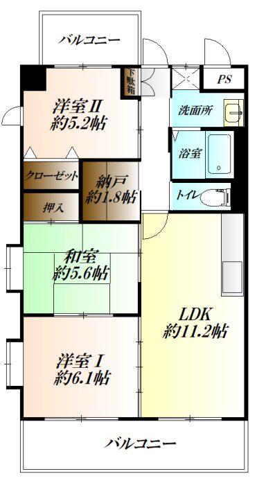 バルパレーツインII(3LDK/3階)の間取り写真