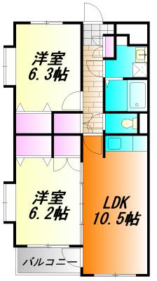 ル・シエルI(2LDK/4階)の間取り写真