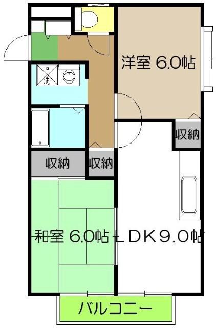 カーサ150B棟(2LDK/2階)の間取り写真