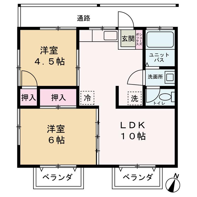 ネオハイツ中島(2LDK/2階)の間取り写真