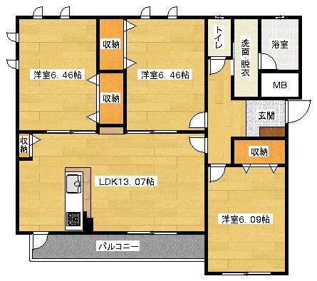 キャピタル岡本II(3LDK/3階)の間取り写真
